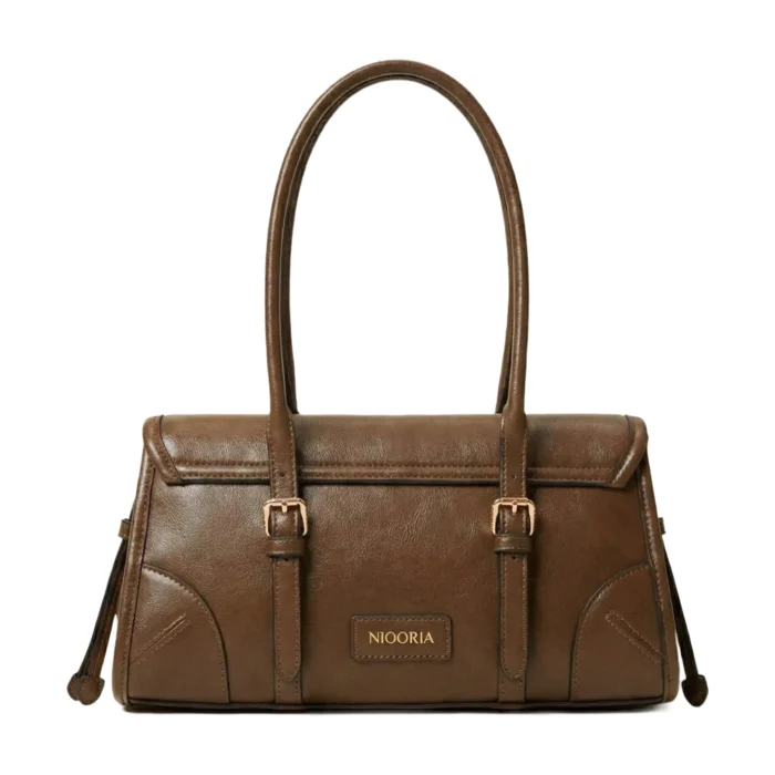 Borsa bauletto Niooria in ecopelle marrone, vista frontale