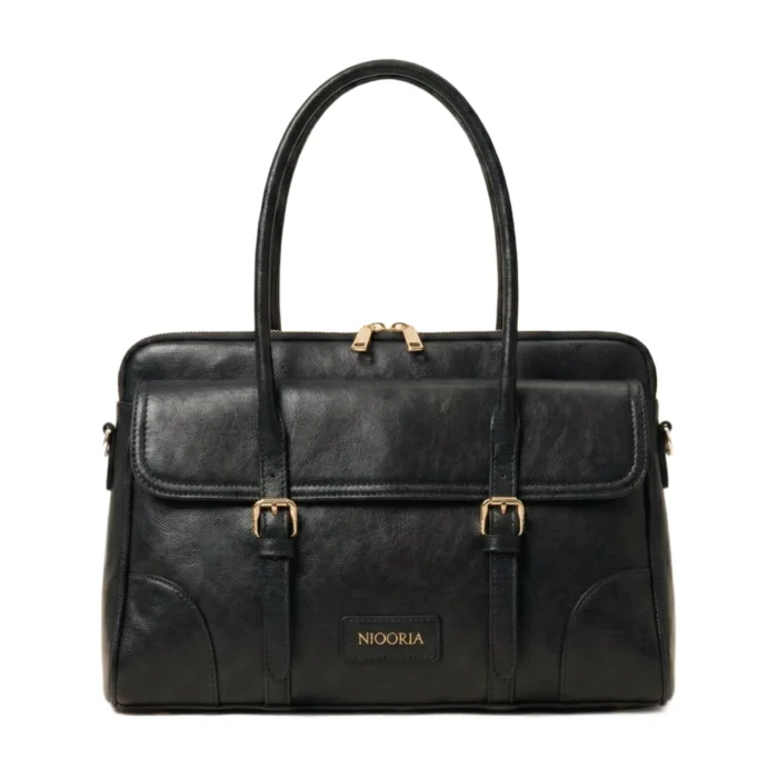 Borsa per laptop Niooria in ecopelle nero, vista frontale